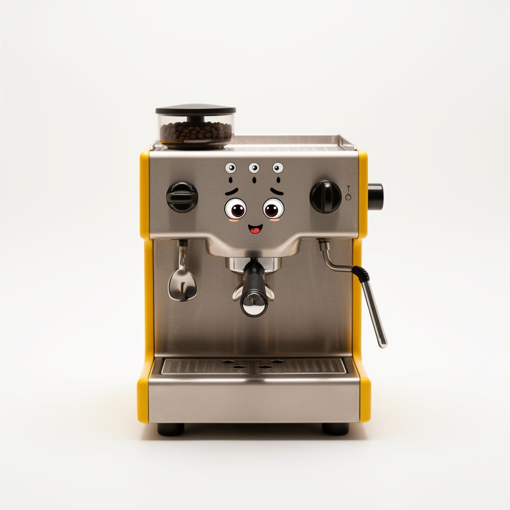 Coffee Machine character looking hopeful